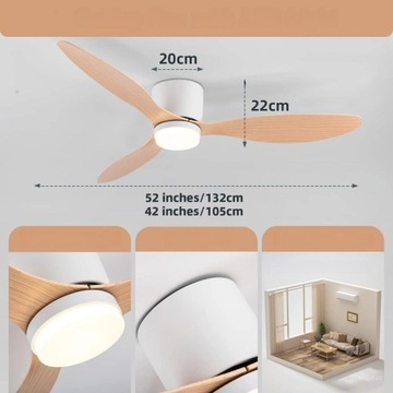 WENTYLATOR SUFITOWY WIATRAK LAMPA LED SUFITOWA Z WENTYLATOREM 132CM +PILOT