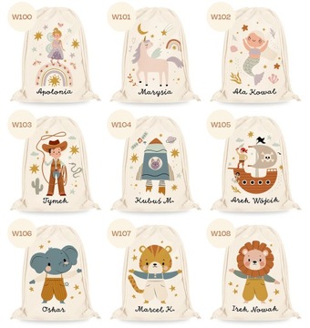 Worek do przedszkola szkoły żłobka IMIĘ DZIECKA piękne wzory