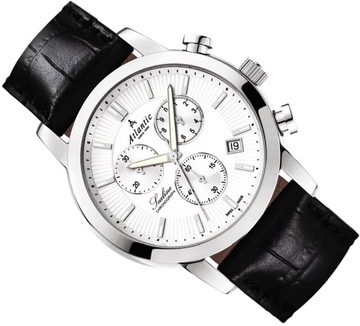 SZWAJCARSKI ZEGAREK MĘSKI ATLANTIC 62450.41.21 ELEGANCKI CHRONO NA PASKU