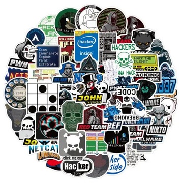 NAKLEJKI HAKER PROGRAMISTA WODOODPORNE ZESTAW MIX WLEPY NA LAPTOPA 50 szt