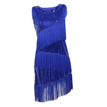 Damska sukienka z cekinami, frędzlami, brokatowa suknia wieczorowa w kolorze niebieskim
