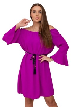Fioletowa sukienka wiązana w talii sznurkiem