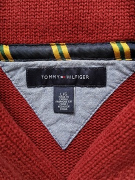 MĘSKI SWETER Z KOŁNIERZEM TOMMY HILFIGER r. L PIĘKNE BORDO