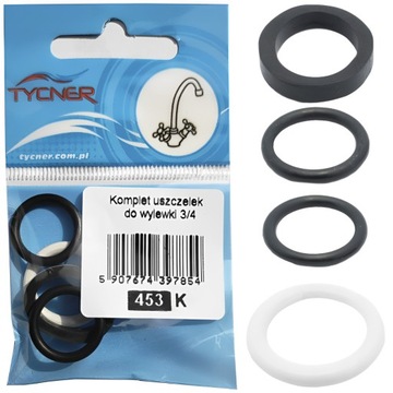 KOMPLET USZCZELEK GUMOWYCH ORING I PŁASKA TWORZYWOWA DO WYLEWKI FI 3/4''