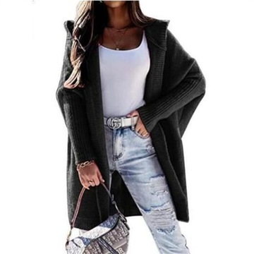 Women's winter SWETER Kardigan z Kapturem Miękki, długi sweterek