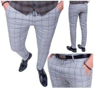 Spodnie męskie eleganckie szare w krate - 32