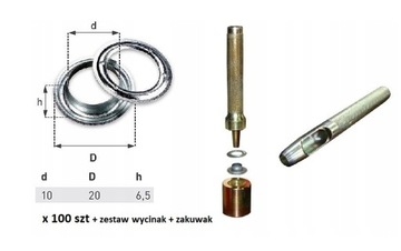 Oczka 100 szt do plandeki fi10 + zakuwak i wycinak