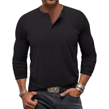Dojrzały męski T-shirt Henley z długim rękaw
