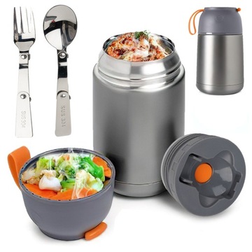 TERMOS OBIADOWY 630 ml NA ZUPĘ ŻYWNOŚĆ LUNCH POJEMNIK TERMICZNY + ŁYŻECZKA