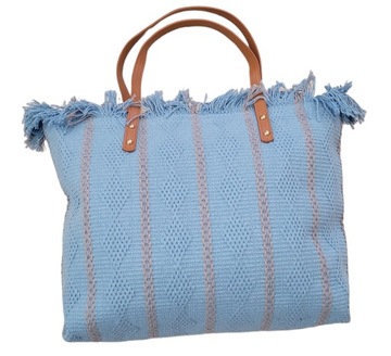 Torebka Shopper paski torebka worek na plażę parciana letnia Niebieska