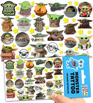 TATUAŻE ZMYWALNE TYMCZASOWE DLA DZIECI BABY YODA GROGU WZORY ORYGINALNE