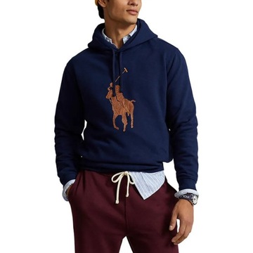 Bluza Ralph Lauren brązowe skórzane logo granatowa - M