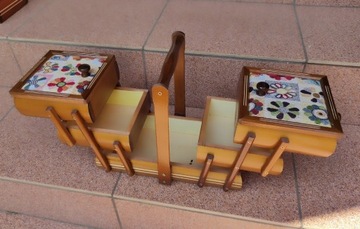 NICIARKA DREWNIANA - szkatułka - przybornik - motyw kwiatki - NOWOŚĆ