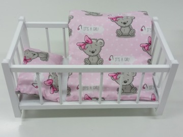 ŁÓŻECZKO dla lalek drewniane białe + pościel