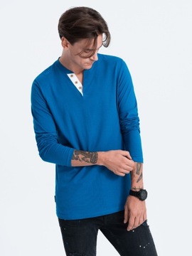 Koszulka męska Longsleeve dekolt guziki niebieski V2 OM-LSCL-0107 M