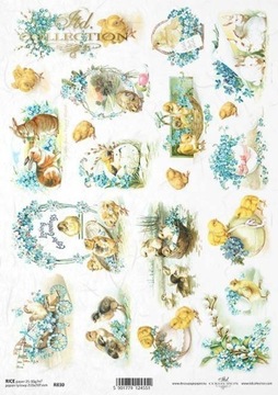 ITD Collection - Decoupage Papier RYŻOWY R0830 - Kurczaki Wielkanoc - A4