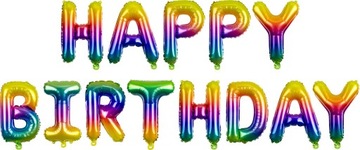 Balonowy napis Happy Birthday Tęczowy Party