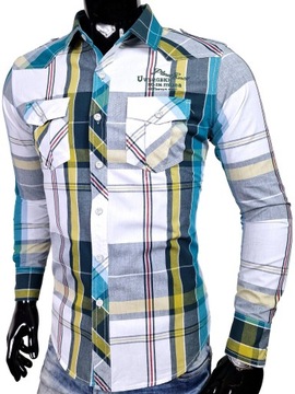 Koszula męska codzienna w kratkę casual KD162 kolory r. L pagony