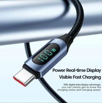 Кабель TooCKI 2 метра USB-C — C 100 Вт PD QC + LCD METER ЧЕРНЫЙ 2 метра.