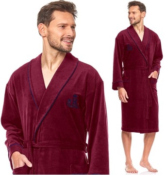 BAWEŁNIANY WELUROWY SZLAFROK MĘSKI KOŁNIERZ M