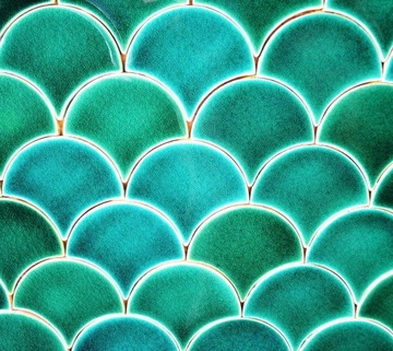 Ceramiczne płytki zielone w kształcie Rybia łuska do kuchni - Morska Zieleń