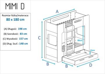 Детская двухъярусная кровать с ящиком MIMI DL 80х180 ЭКО