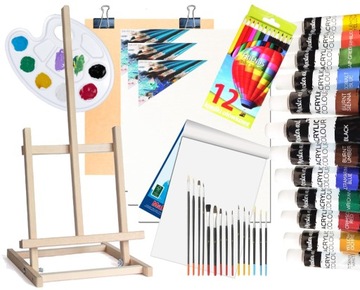 Duży ZESTAW MALARSKI ++ Sztaluga Rysownica Farby