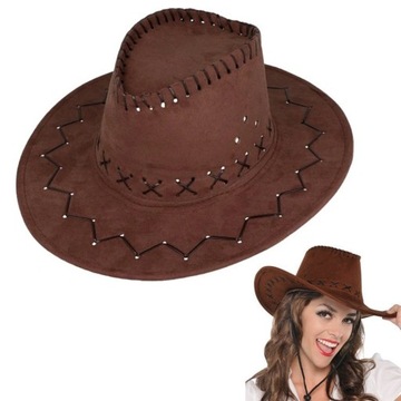 KAPELUSZ KOWBOJSKI COUNTRY WESTERN DLA DOROSŁYCH JAKOŚĆ KASZTANOWY BRĄZ