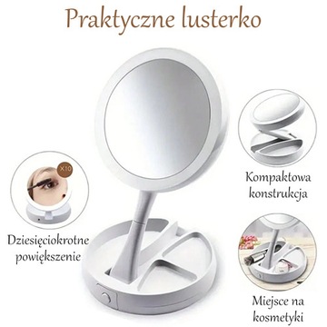 ДВУХСТОРОННЕЕ КОСМЕТИЧЕСКОЕ ЗЕРКАЛО СО СВЕТОДИОДНОЙ ПОДСВЕТКОЙ ДЛЯ ЖЕНСКОГО СТОЛА