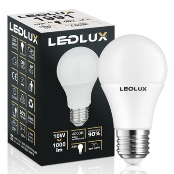 Żarówka LED E27 10W =100W SMD 4000K neutralna Premium LEDLUX nie mruga