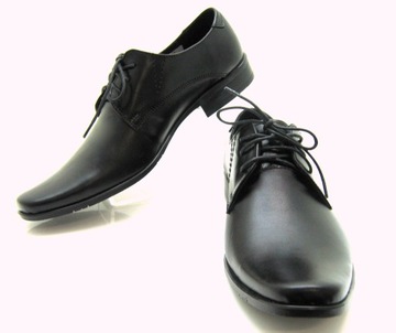 BUTY MĘSKIE OBUWIE WIZYTOWE SKÓRA NATURALNA CZARNE R.45