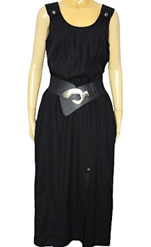 Świetna klasyczna letnia długa lniana retro sukienka na szelkach modal M L