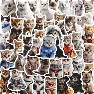 NAKLEJKI KOTY KOTKI WLEPY STICKER MIX WODOODPORNE NA ROWER BIDON 50 szt
