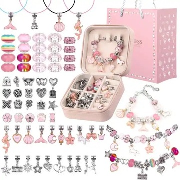 ZESTAW DO ROBIENIA BRANSOLETEK CHARMS ZAWIESZKI SZKATUŁKA DIY BIŻUTERIA