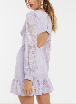 ASOS sukienka koktajlowa koronkowa mini fioletowa liliowa 38