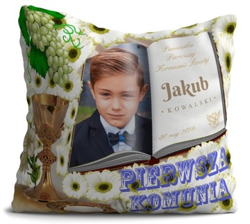Poduszka Prezent na komunię Świętą Zdjęcie + Napis
