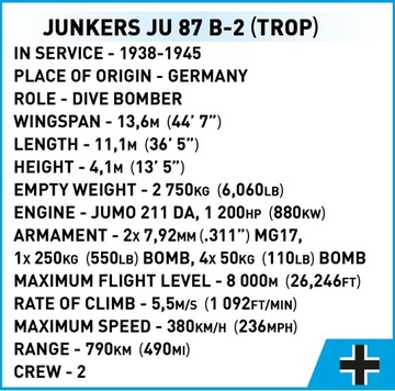 COBI 5748 JUNKERS JU 87 B-2 БЛОКИ САМОЛЕТ-ИСБЕЖИТЕЛЬ 2 WW2 ФИГУРКИ 525 EL.