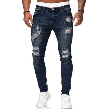 Fashionable Men's Slim Fit Denim Pants Ripped Hole