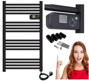 GRZEJNIK ŁAZIENKOWY ELEKTRYCZNY DRABINKA CZARNY 500W LCD TERMOSTAT ECO