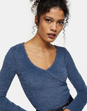 TOPSHOP SWETER GRANATOWY KRÓTKI FUTERKO 36 RSN