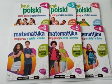 6x KARTY PRACY J. Polski Matematyka kl 4-6. Nauka w domu i szkole Greg Nowo