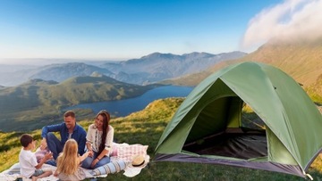 КЕМПИНГОВАЯ ПАЛАТКА НА 4 ЧЕЛОВЕКА, ВОДОНЕПРОНИЦАЕМАЯ, ВЫСОКАЯ, БЫСТРАЯ СБОРКА, С МОСКИТНОЙ СЕТКОЙ.