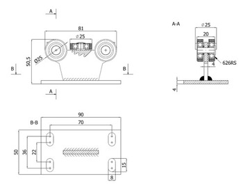 РОЛИКОВАЯ ТЕЛЕЖКА ДЛЯ РАЗДВИЖНЫХ ДВЕРЕЙ ПРОФИЛЬ 30x30 - 5T30