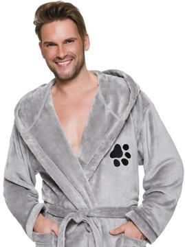 PAWKA ТЕПЛЫЙ, ДЛИННЫЙ МУЖСКОЙ ХАЛАТ С КАПЮШОНОМ M