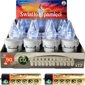 WKŁADY LED DO ZNICZY ZNICZ ELEKTRYCZNY PAKIET 12 WKŁADÓW Z BATERIAMI