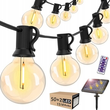 GIRLANDA SOLARNA 15M 50 Żarówek LED Lampki Ogrodowe KULE+PILOTA