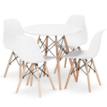 ZESTAW 4 KRZESŁA + STÓŁ 80cm KOMPLET STYL SKANDYNAWSKI NOWOCZESNY BIAŁY