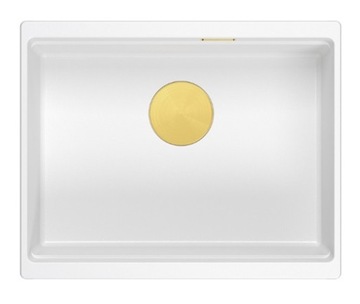 Zlew granitowy podwieszany biały / złoty odpływ LOGAN 100 QUADRON