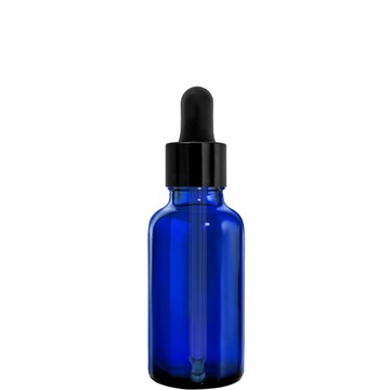 BUTELKA SZKLANA 50ML NIEBIESKA Z PIPETĄ CZARNĄ