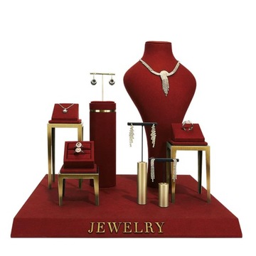 Jewelry display stand wine red jewelry props high-end metal necklace ring